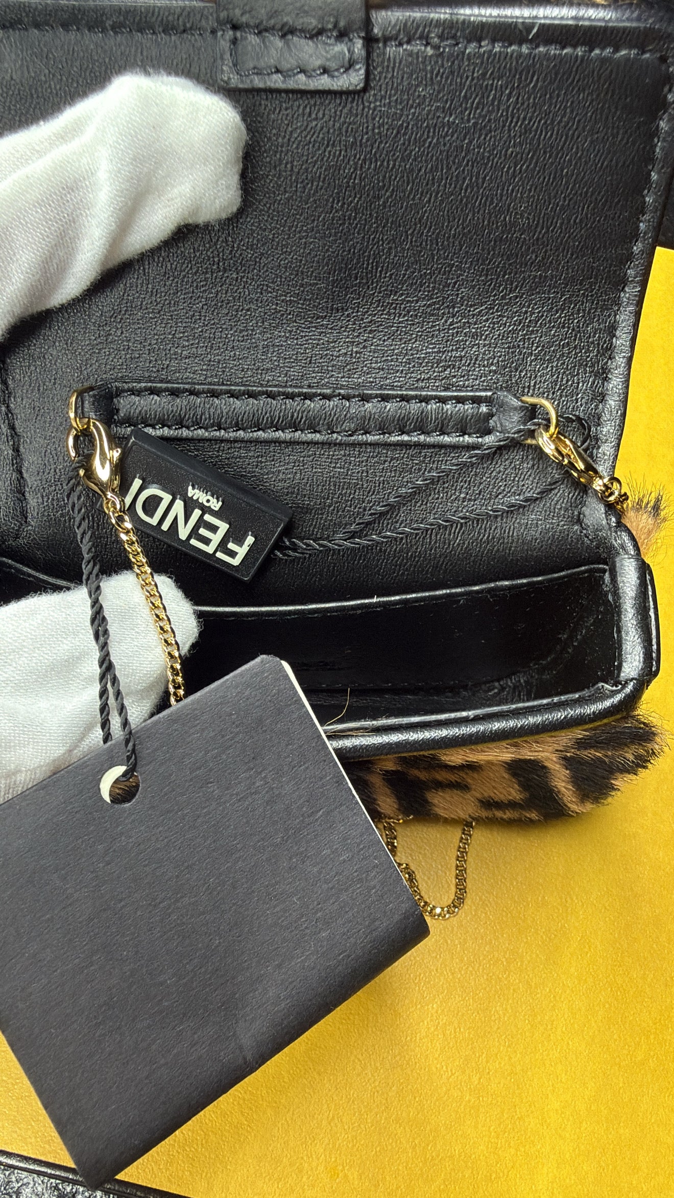 Fendi Baguette Mini Shearling FF Zucca Bag | Brown Tobacco Chain Crossbody Bag