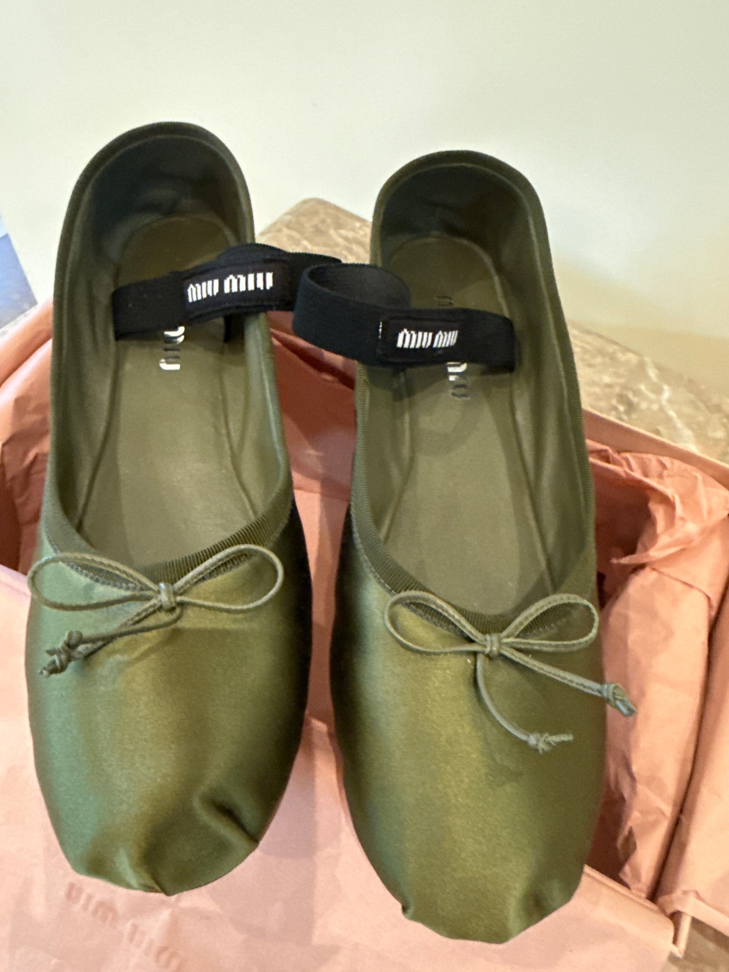 MIU MIU OLIVE GREEN BALLET FLATS