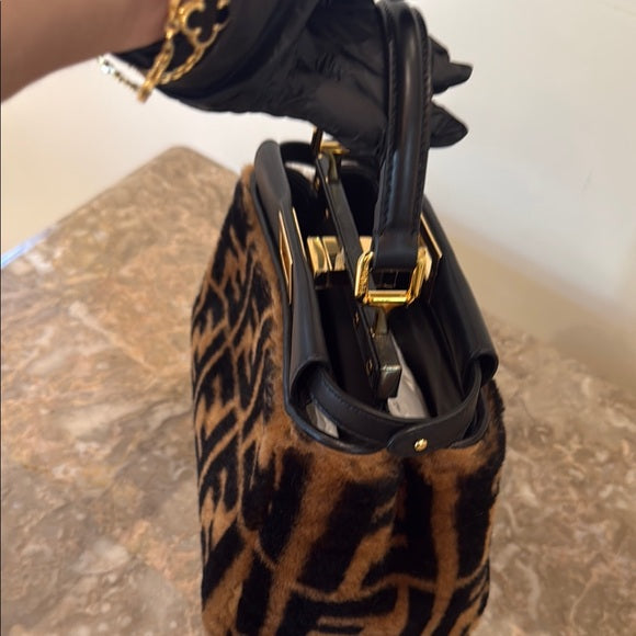 Fendi FF Velvet & Leather Satchel – Black/Brown