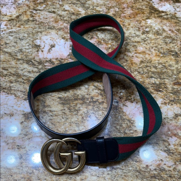 Gucci Web Stripe Belt – Green & Red with Gold GG Buckle