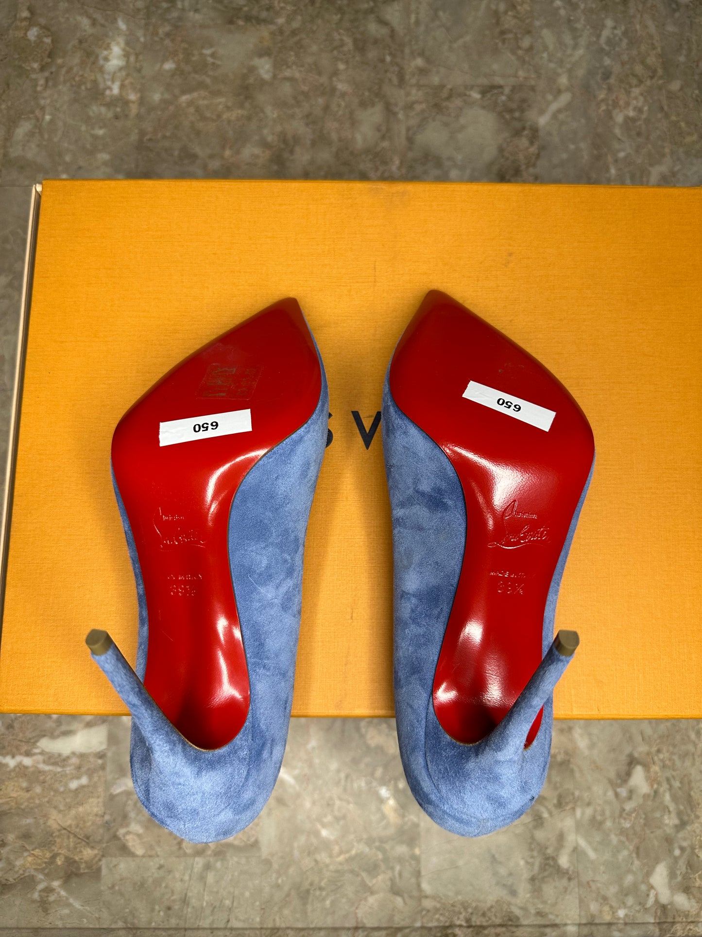 Christian Louboutin So Kate 100 Blue Suede Pumps Size 39.5 | Pointed Toe Stiletto Heels | New