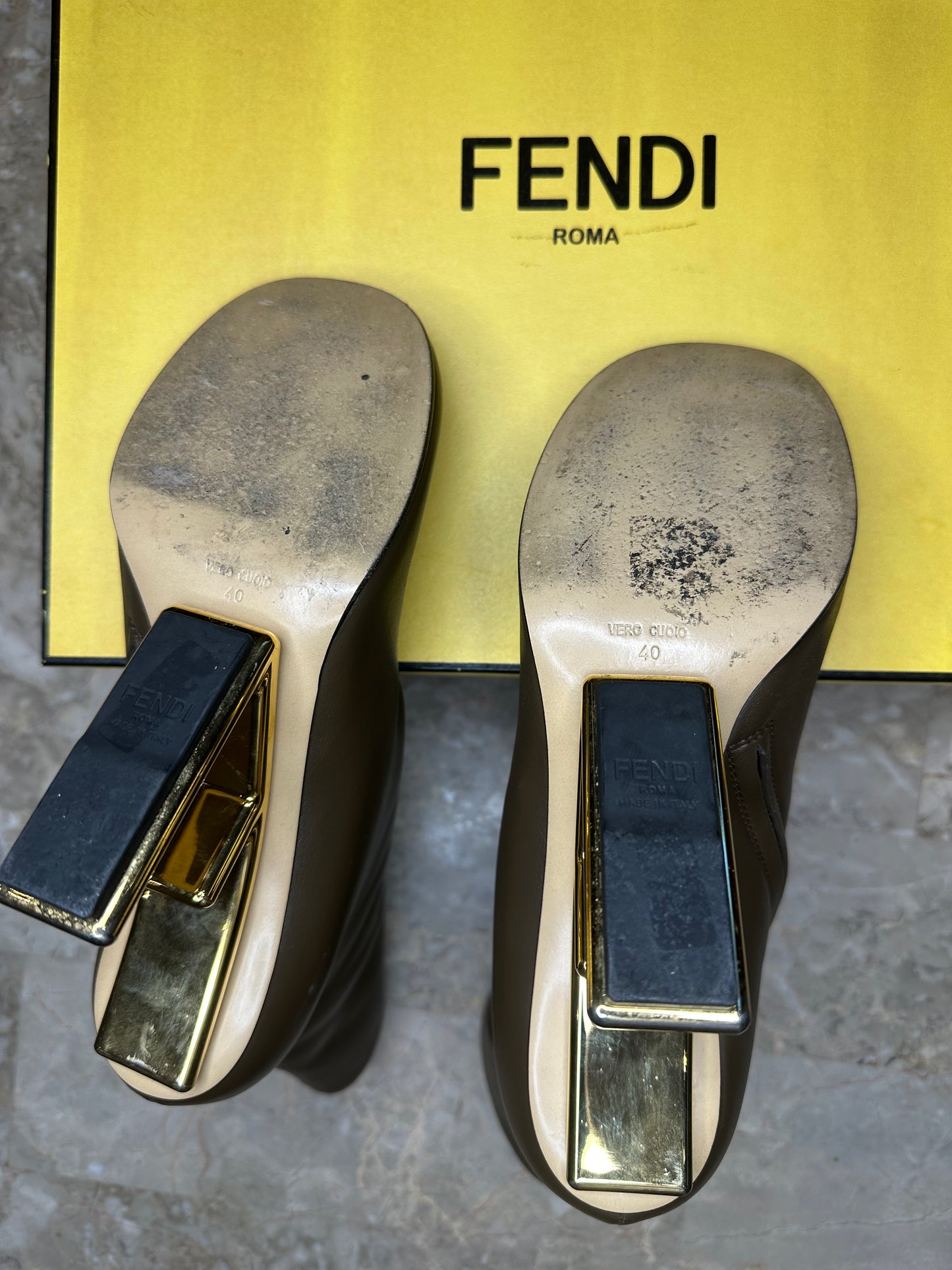 Fendi First 95 Heeled Ankle Boots Brown Nappa Leather EU 40 Authentic