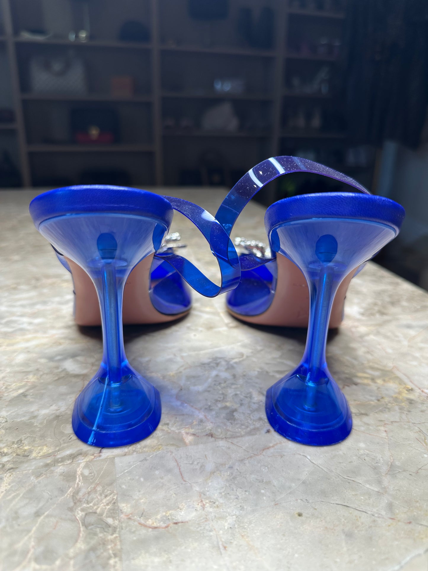 Amina Muaddi Begum Crystal Bow PVC Heels – Royal Blue Size 40