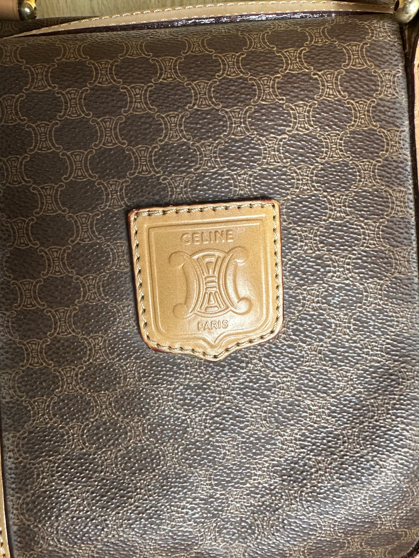 Celine Vintage Macadam Boston Bag | Brown Monogram Canvas & Leather Handbag
