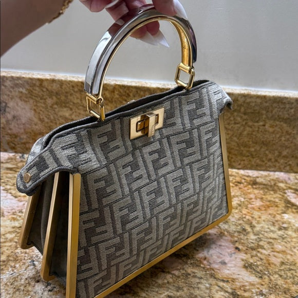 Fendi Peekaboo Iseeu Small Ciniglia FF Gray and Gold and Palladium