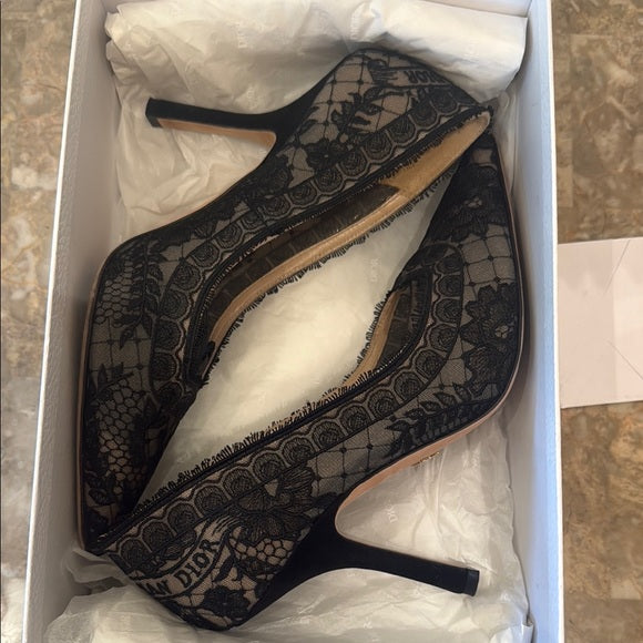 Christian Dior Black Lace Heels – Elegant Formal Shoes, Size 40 (Pre-Owned)