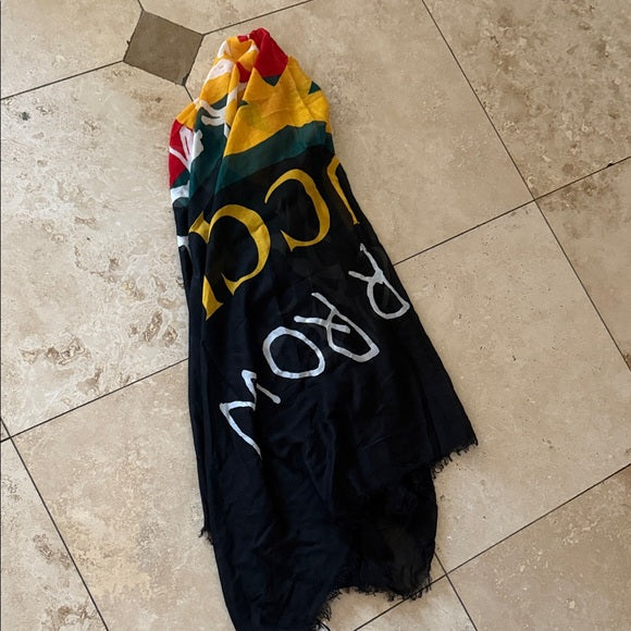 GUCCI Black Multicolor Logo Silk Modal Scarf – “Coco Capitan” Design (Pre-Owned)