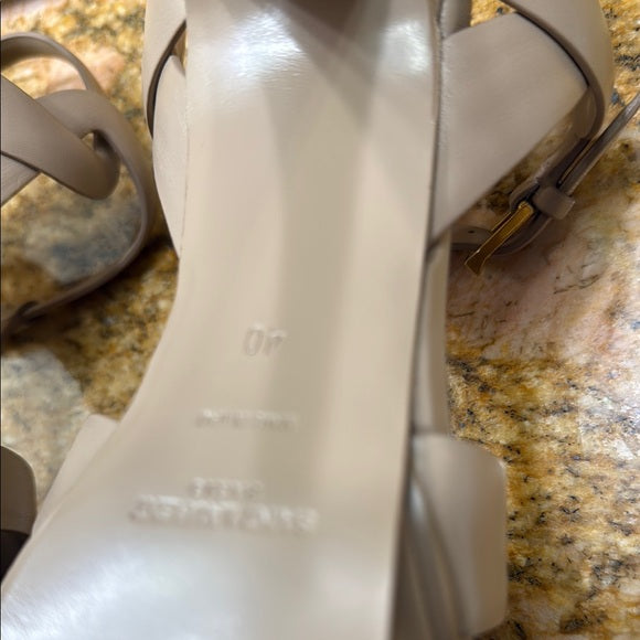 Yves Saint Laurent Tribute T-Strap cream High Heel Platform Sandals