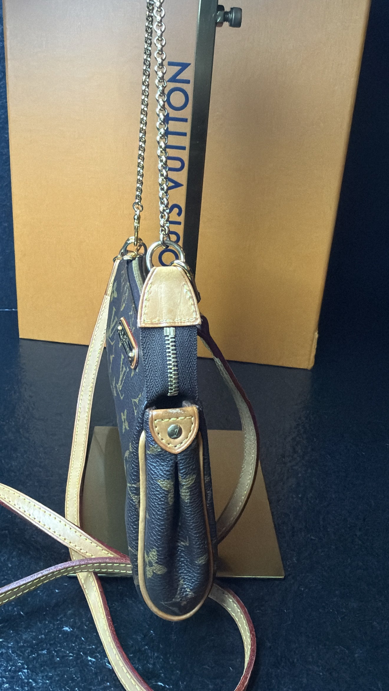 Louis Vuitton Monogram Pochette Eva Clutch | Convertible Chain Shoulder & Crossbody Bag