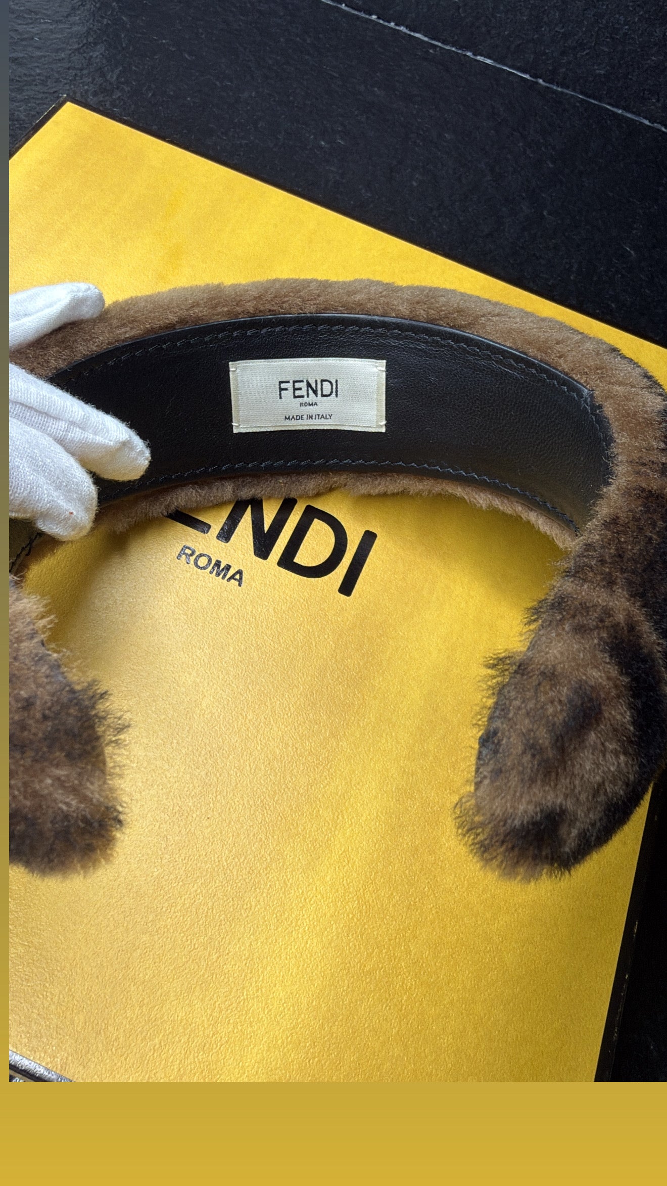 Fendi FF Logo Shearling Headband | Tobacco Brown Faux Fur Zucca Hair Accessory
