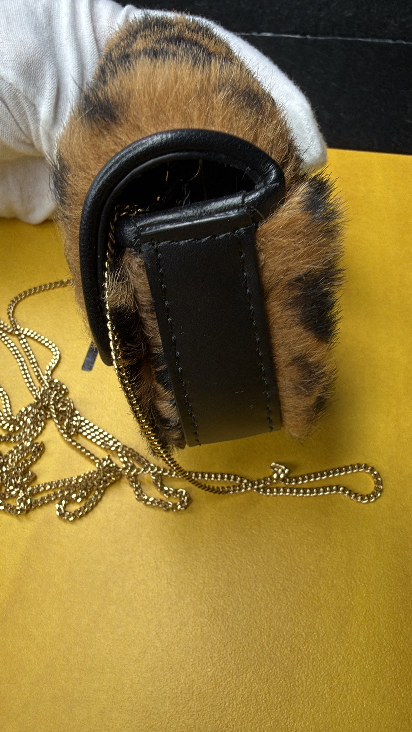 Fendi Baguette Mini Shearling FF Zucca Bag | Brown Tobacco Chain Crossbody Bag