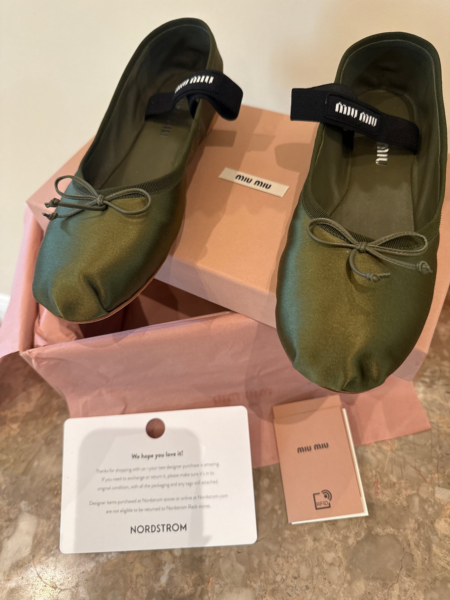 MIU MIU OLIVE GREEN BALLET  FLATS