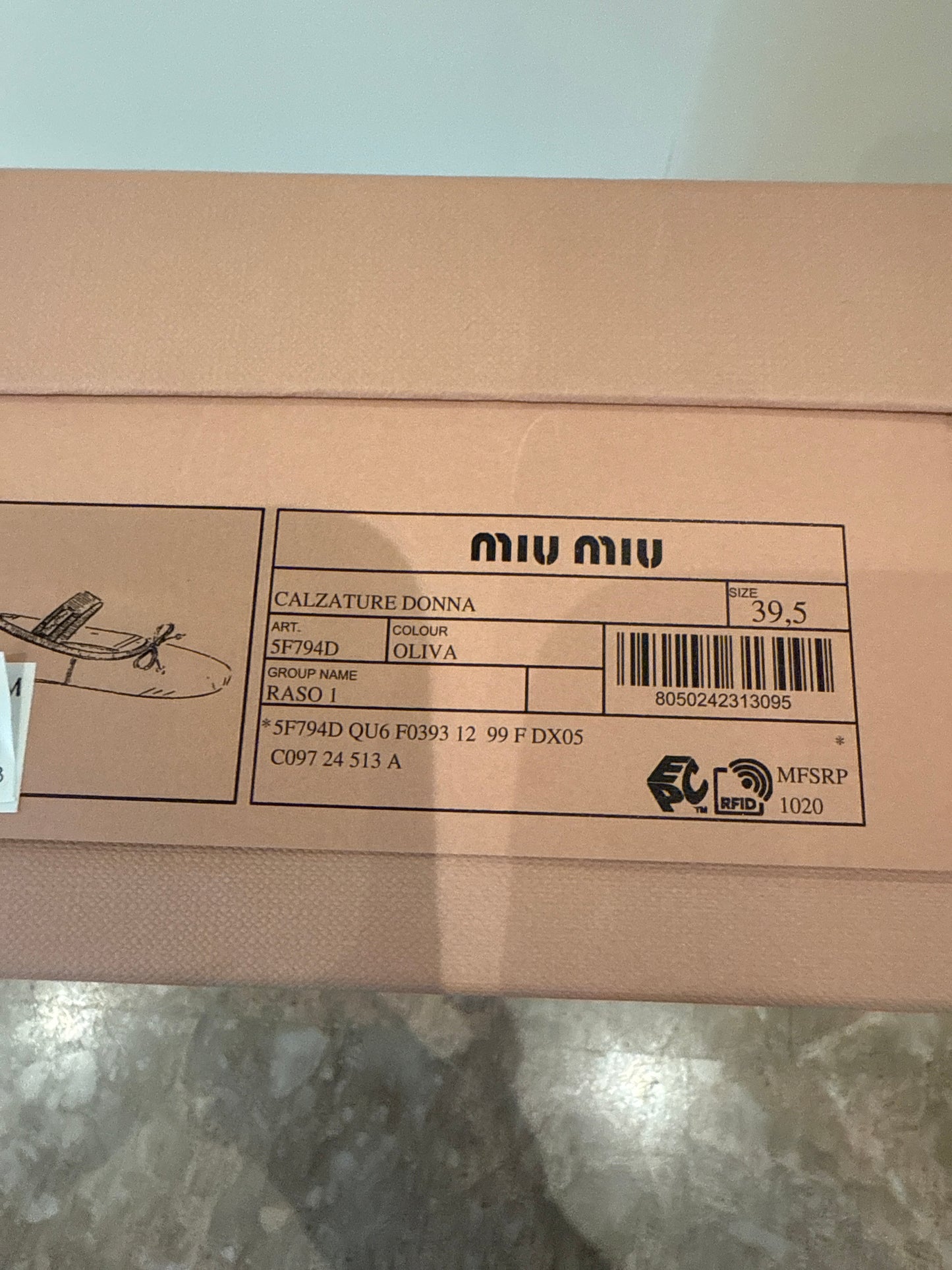 MIU MIU OLIVE GREEN BALLET  FLATS