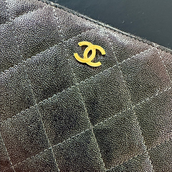 CHANEL Metallic Quilted Zip-Around Long Wallet – Iconic CC Logo, Authentic, Pre-Owned Luxury