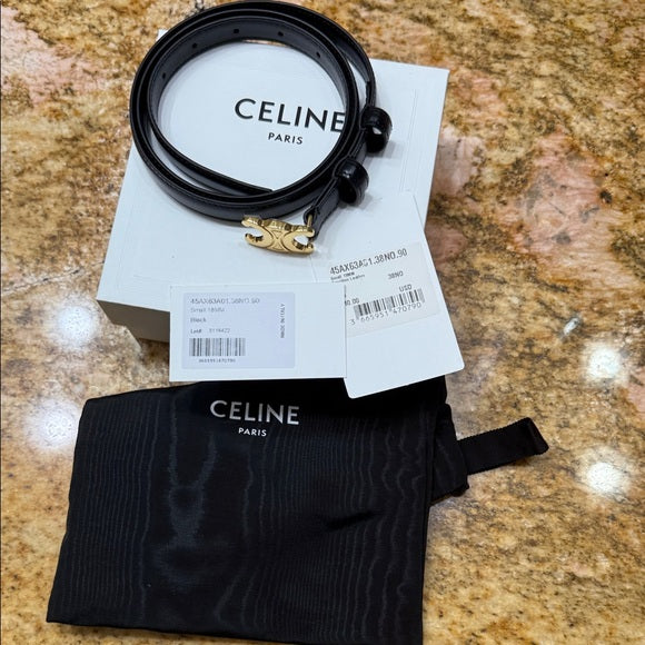 Authentic Celine Belt – Black Leather with Gold Accents (Unused)
