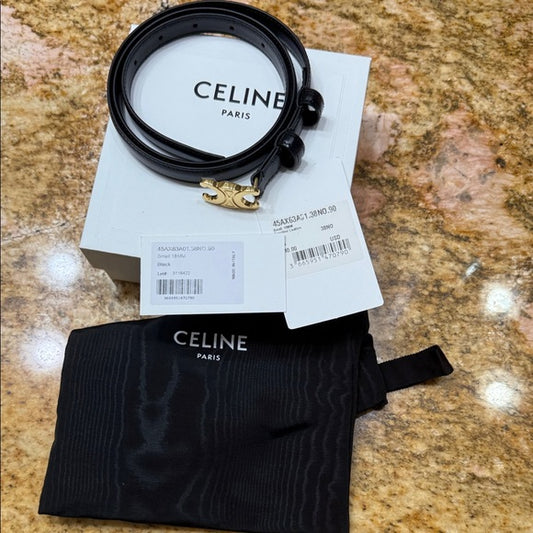 Authentic Celine Belt – Black Leather with Gold Accents (Unused)