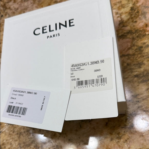 Authentic Celine Belt – Black Leather with Gold Accents (Unused)