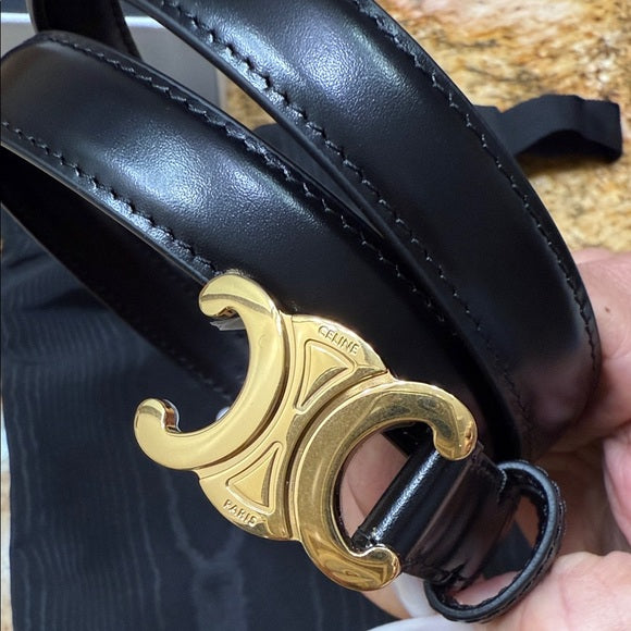 Authentic Celine Belt – Black Leather with Gold Accents (Unused)