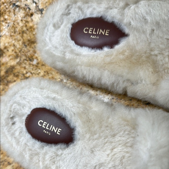 Authentic Celine Slides – Cream Shearling (Worn Twice, Excellent Condition)