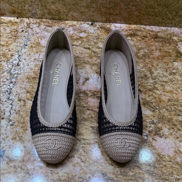 Chanel Tan and Black Flats