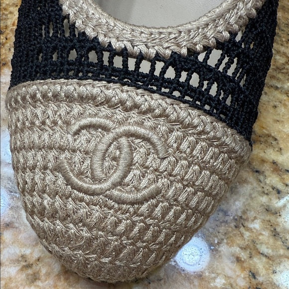 Chanel Tan and Black Flats