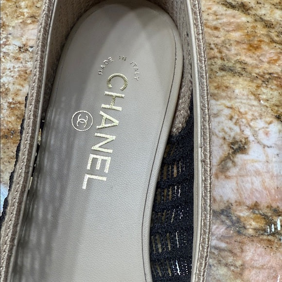 Chanel Tan and Black Flats