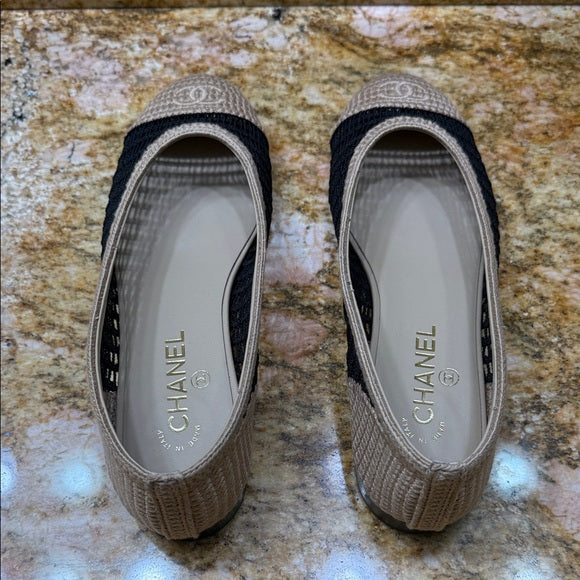 Chanel Tan and Black Flats