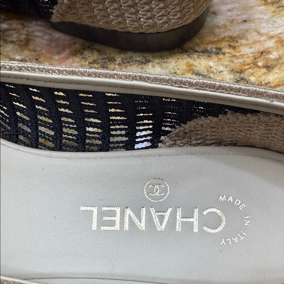 Chanel Tan and Black Flats
