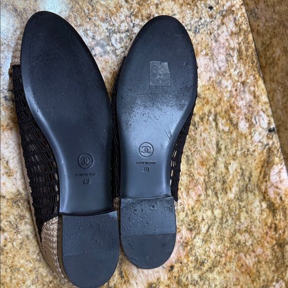 Chanel Tan and Black Flats