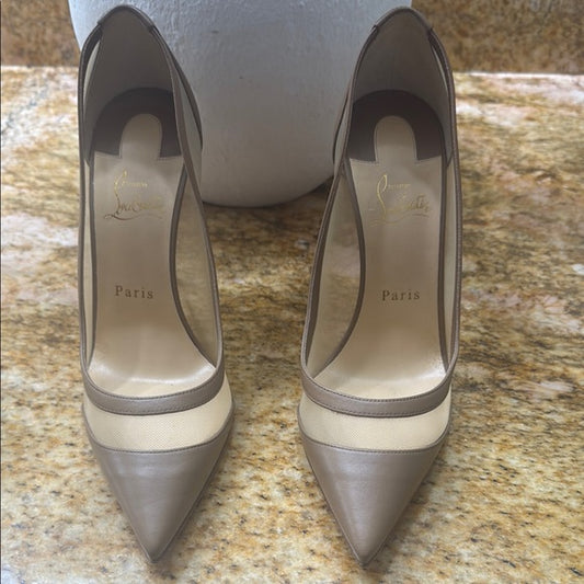 Authentic Christian Louboutin Stiletto Heels – Tan Leather & Mesh (Size 40)