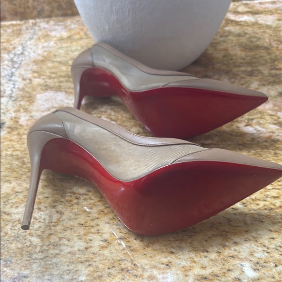 Authentic Christian Louboutin Stiletto Heels – Tan Leather & Mesh (Size 40)