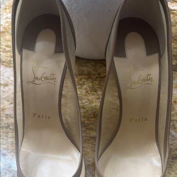 Authentic Christian Louboutin Stiletto Heels – Tan Leather & Mesh (Size 40)