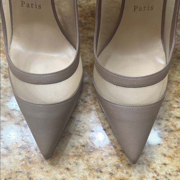 Authentic Christian Louboutin Stiletto Heels – Tan Leather & Mesh (Size 40)