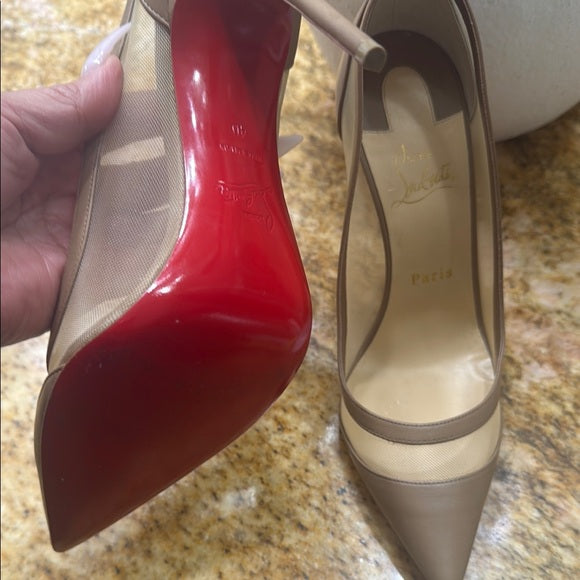 Authentic Christian Louboutin Stiletto Heels – Tan Leather & Mesh (Size 40)