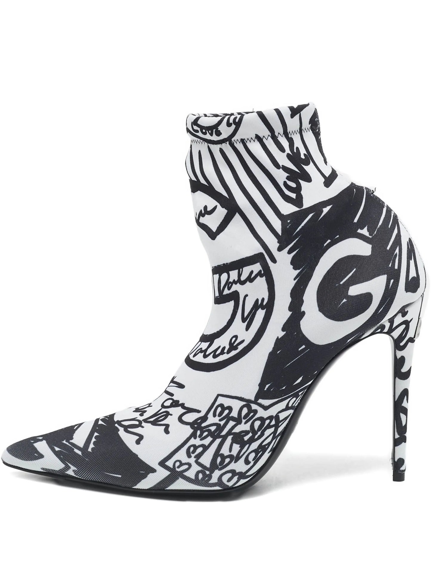 DOLCE & GABBANA Black & White Graffiti Sock Pumps – Size 40 (Pre-Owned)