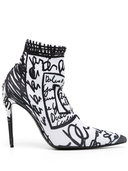 DOLCE & GABBANA Black & White Graffiti Sock Pumps – Size 40 (Pre-Owned)