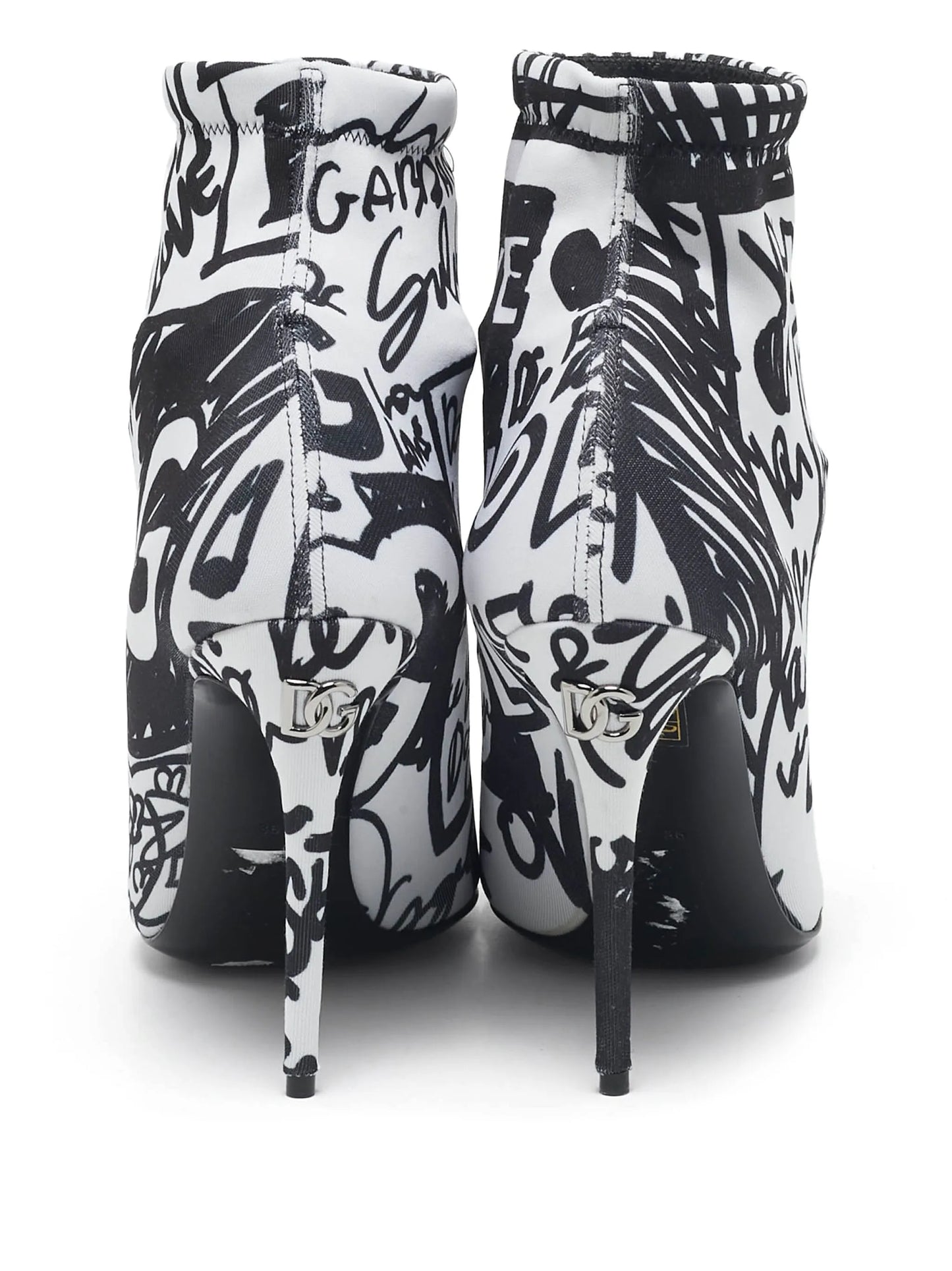 DOLCE & GABBANA Black & White Graffiti Sock Pumps – Size 40 (Pre-Owned)