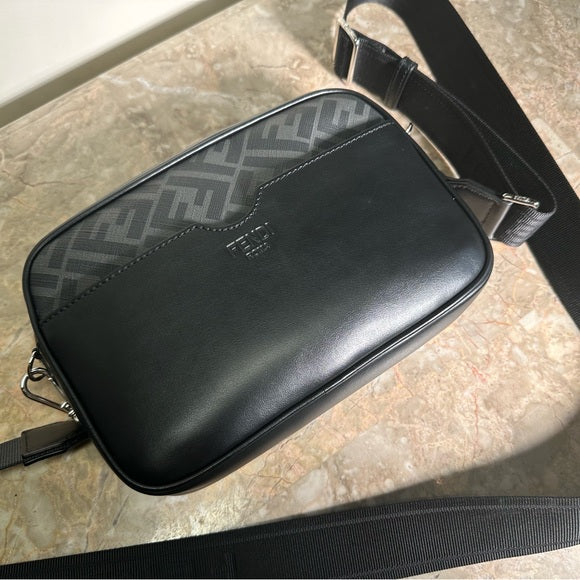 Fendi Zucca Logo Camera Case Bag – Black & Gray FF Monogram, Medium, Authentic Crossbody
