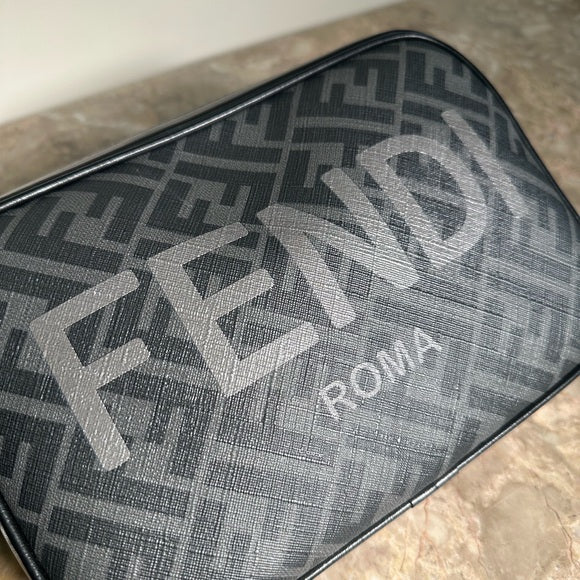 Fendi Zucca Logo Camera Case Bag – Black & Gray FF Monogram, Medium, Authentic Crossbody