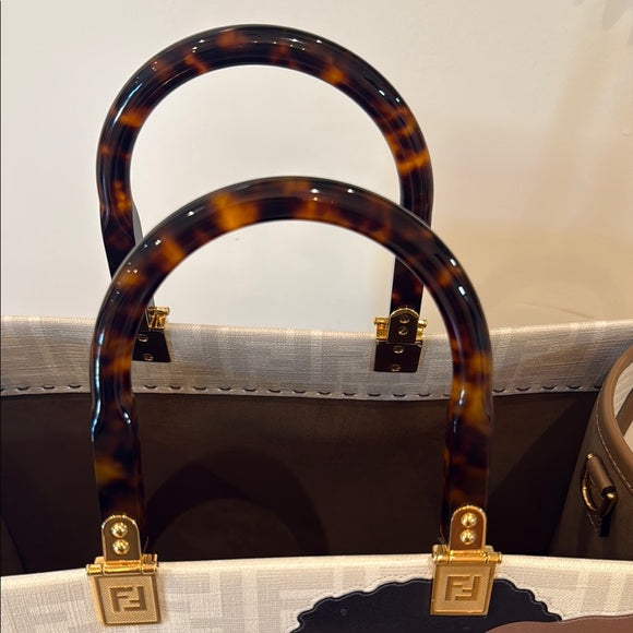 Fendi Medium Sunshine Shopper Tote – Antonio Lopez “Bikini Girls” Print, Brown Canvas, New with Dust Bag & Authenticity Card