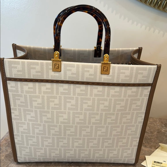 Fendi Medium Sunshine Shopper Tote – Antonio Lopez “Bikini Girls” Print, Brown Canvas, New with Dust Bag & Authenticity Card