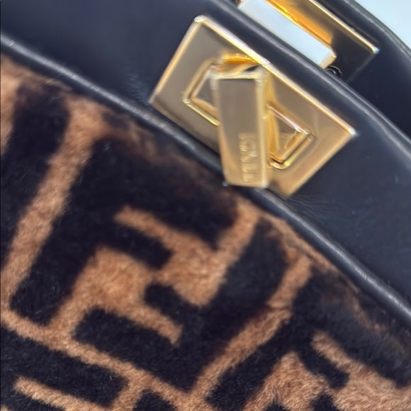 Fendi FF Velvet & Leather Satchel – Black/Brown