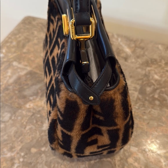 Fendi FF Velvet & Leather Satchel – Black/Brown