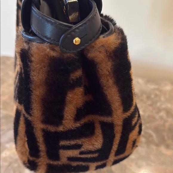 Fendi FF Velvet & Leather Satchel – Black/Brown