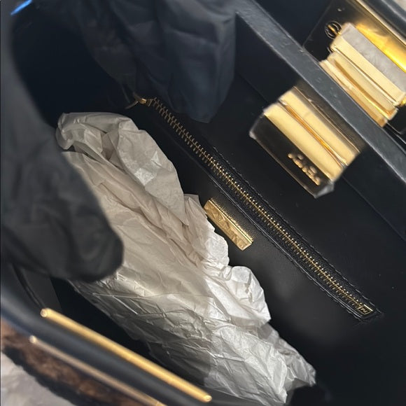 Fendi FF Velvet & Leather Satchel – Black/Brown