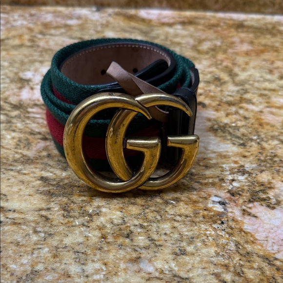 Gucci Web Stripe Belt – Green & Red with Gold GG Buckle