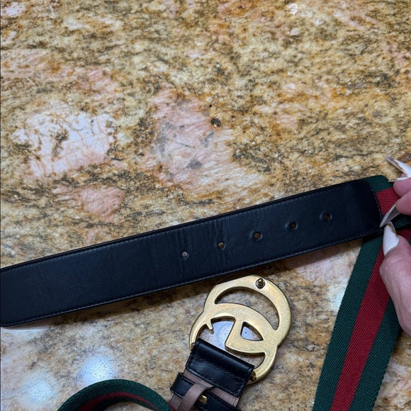 Gucci Web Stripe Belt – Green & Red with Gold GG Buckle