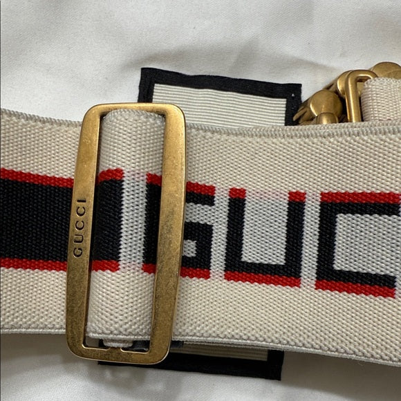 Gucci Red Crystal Belt – Gold Buckle, Size 90
