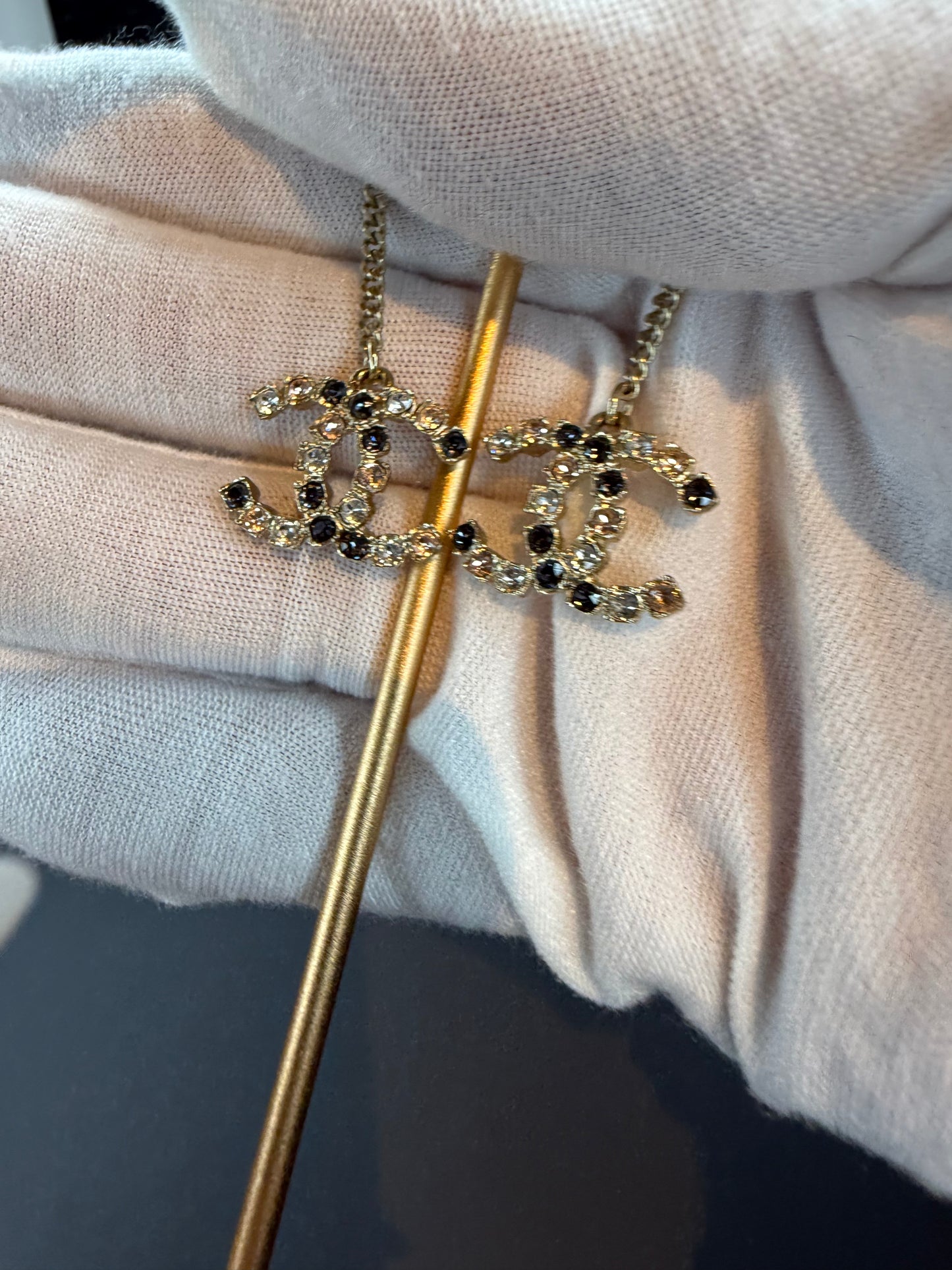 Chanel Crystal CC Long Drop Earrings | Gold-Tone Chain & Multicolor Crystal Earrings