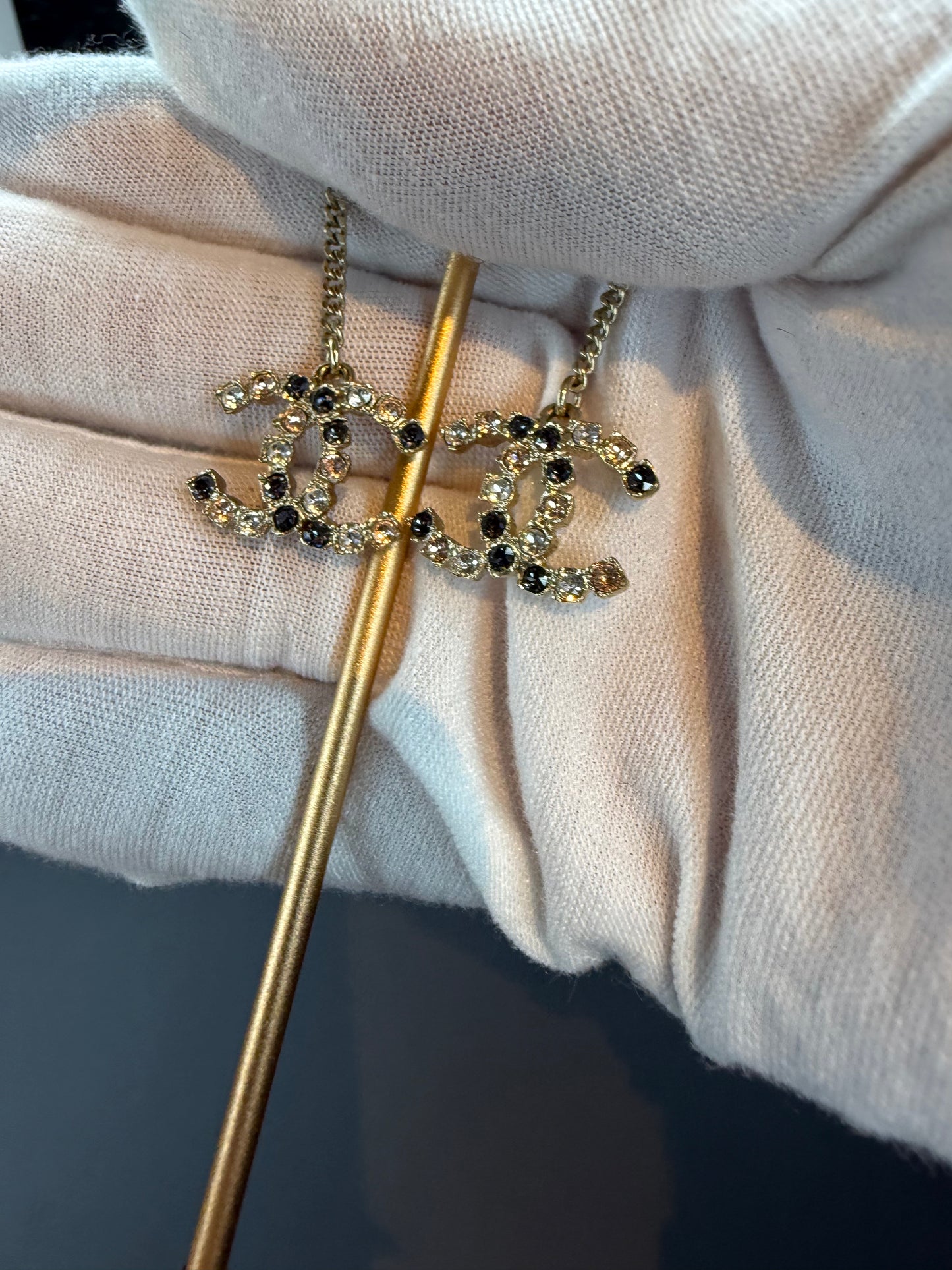 Chanel Crystal CC Long Drop Earrings | Gold-Tone Chain & Multicolor Crystal Earrings